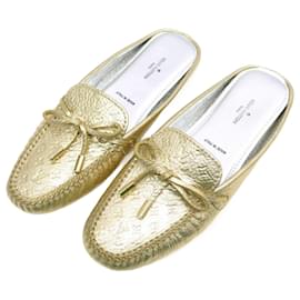 Louis Vuitton-NEW LOUIS VUITTON GLORIA SHOES LEATHER MONOGRAM IMPREINTE 37 MULES SHOES-Golden