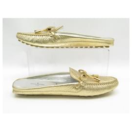 Louis Vuitton-NEW LOUIS VUITTON GLORIA SHOES LEATHER MONOGRAM IMPREINTE 37 MULES SHOES-Golden