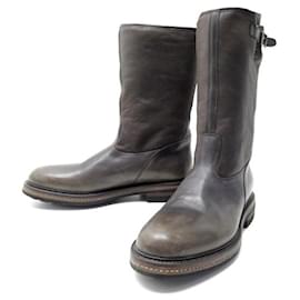 Santoni-SHOES BOOTS SANTONI FUR-LINED ANKLE BOOTS 10 44 BROWN LEATHER FUR BOOTS-Brown