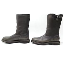 Santoni-SHOES BOOTS SANTONI FUR-LINED ANKLE BOOTS 10 44 BROWN LEATHER FUR BOOTS-Brown