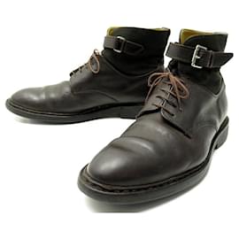 Heschung-HESCHUNG ANKLE SHOES 9.5 43.5 BROWN LEATHER BUCKLE DERBY LOW BOOTS-Brown
