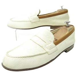 JM Weston-JM WESTON SHOES LE MOC MOCCASES 281 10C 44 WHITE GRAINED LEATHER SHOES-White