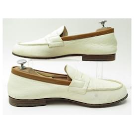 JM Weston-JM WESTON SHOES LE MOC MOCCASES 281 10C 44 WHITE GRAINED LEATHER SHOES-White