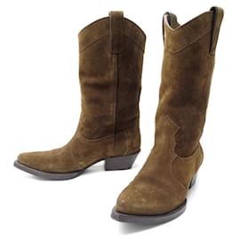 Saint Laurent-SAINT LAURENT LUKAS SANTIAGS BOOTS 630111 brown suede 37 WESTERN BOOTS-Brown