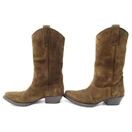 Saint Laurent-SAINT LAURENT LUKAS SANTIAGS BOOTS 630111 brown suede 37 WESTERN BOOTS-Brown