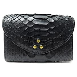 NEW WALLET JEROME DREYFUSS HELMUT PM BLACK PYTHON LEATHER PURSE Black