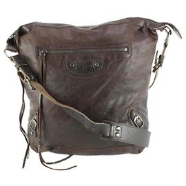 Balenciaga Chocolate Chevre Leather Men's Day Messenger Bag Other