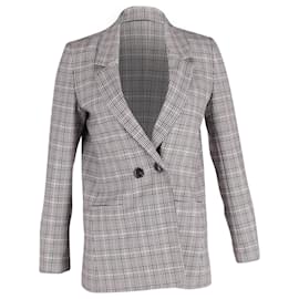 Anine Bing-Anine Bing Double-Breasted Plaid Blazer in Grey Polyester-Grey