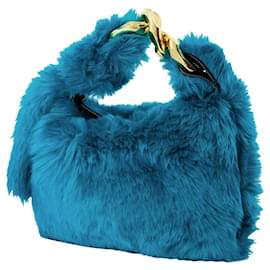 JW Anderson-Small Chain Hobo Bag in Blue Leather-Blue