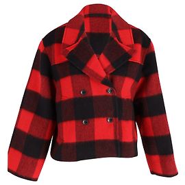 Ganni Double-Breasted Gingham Jacket in Red Wool Other