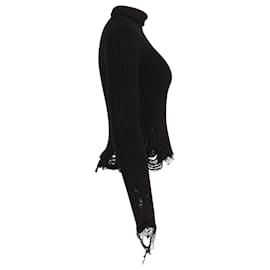 Balenciaga-Balenciaga Distressed Ribbed Knit Turtleneck Sweater in Black Wool -Black