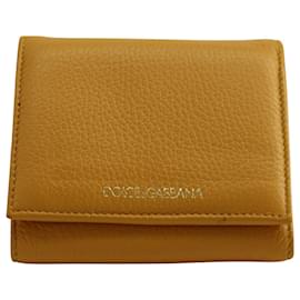 Dolce & Gabbana-Dolce & Gabbana Tri-Fold Wallet in Mustard Yellow Grained Leather-Yellow