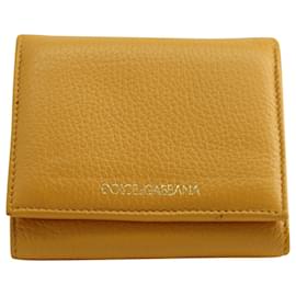 Dolce & Gabbana-Dolce & Gabbana Tri-Fold Wallet in Mustard Yellow Grained Leather-Yellow