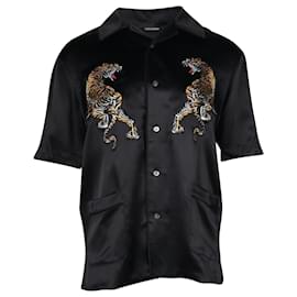 Alexander Wang-Alexander Wang Tiger-Motif Shirt in Black Silk-Black