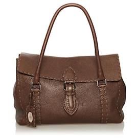 Fendi-fendi Selleria Sac à main en cuir marron-Marron