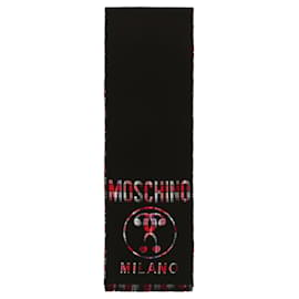 Moschino-Moschino Plaid Logo Wool Scarf-Grey