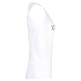 Balmain-Balmain Gold Button Trim Logo Tank Top in White Cotton-White