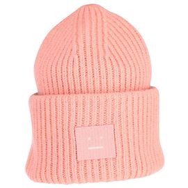 Gorro de tricô com patch de rosto Acne Studios em lã rosa Rosa