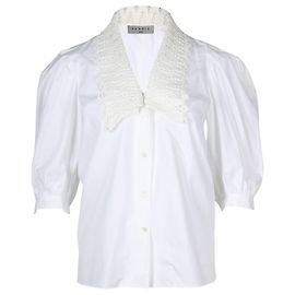 Camicetta Sandro Paris Lilie Collo in Pizzo Scollo a V in Cotone Bianco Bianco