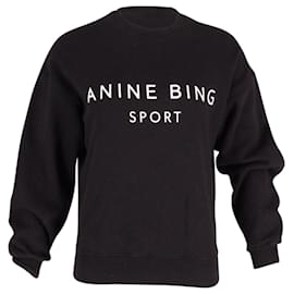 Anine Bing-Anine Bing Evan Branded Sweatshirt in Black Organic Cotton-Black