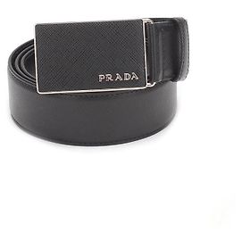 Prada Pebbled Effect Logo Cinto Fivela Preto Preto