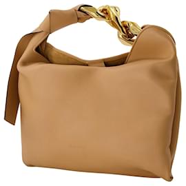 JW Anderson-Small Chain Hobo Bag in Beige Leather-Beige