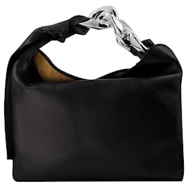 JW Anderson-Small Chain Hobo Bag in Black Leather-Black