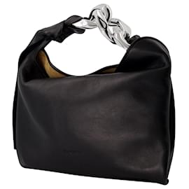 JW Anderson-Small Chain Hobo Bag in Black Leather-Black