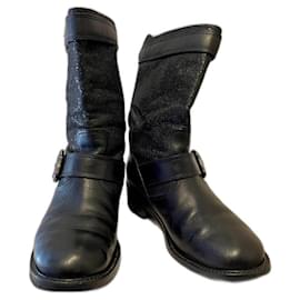 Giuseppe Zanotti-Zanotti leather biker boots with glitter-Black,Metallic