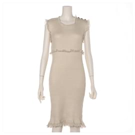 Chanel-* Chanel Cocomark P37 Cashmere x Silk Knit Dress-Beige
