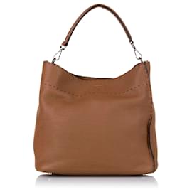 Fendi-Fendi Marron Selleria Anna Cartable en cuir-Marron,Marron clair