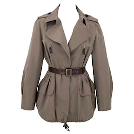 Dior-Dior parka in taupe silk blend with belt-Brown,Beige