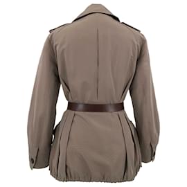 Dior-Dior parka in taupe silk blend with belt-Brown,Beige