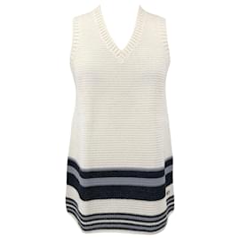 Chanel-Chanel knitted tank top in cream cotton & silk with stripes-White,Cream