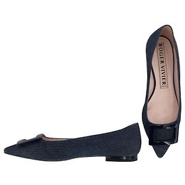 Roger Vivier ballerinas in denim with navy buckles Blue