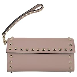 Valentino-Valentino Rockstud flap wallet in dusty pink leather with goldtone studs-Other