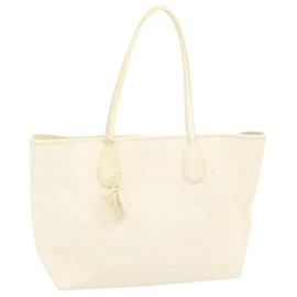 Christian Dior-Christian Dior Panarea Tote Bag Coated Canvas White Auth rd1228-White