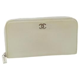 Chanel-CHANEL Caviar Skin Long Wallet Leather Silver CC Auth am2797g-Silvery