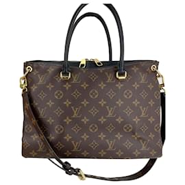 Louis Vuitton-Louis Vuitton PALLAS Monogram Canvas Calf Leather Black Handbag Added Insert Preowned-Brown