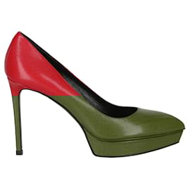 Saint Laurent-Janis Leather Platform Pumps-Red