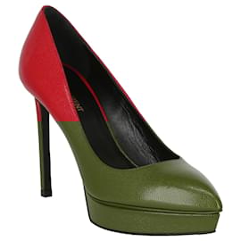 Saint Laurent-Janis Leather Platform Pumps-Red