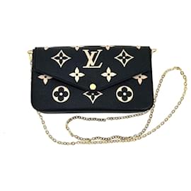Louis Vuitton-LOUIS VUITTON Crossbody Felicie Pochette Empreinte Giant Monogram Beige Black Clutch Bag Nuevo M80482-Beige