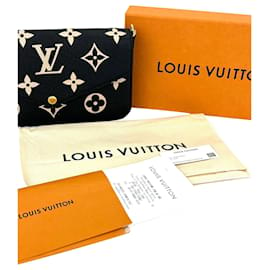 Louis Vuitton-LOUIS VUITTON Crossbody Felicie Pochette Empreinte Giant Monogram Beige Black Clutch Bag New M80482-Beige
