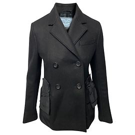 Prada Double Breasted Jacket in Black Virgin Wool Black
