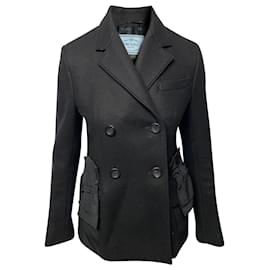 Prada-Prada Double Breasted Jacket in Black Virgin Wool-Black