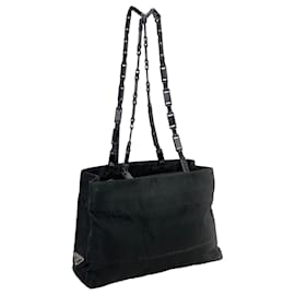 Prada-Prada Tessuto nylon tote with chain type strap Shoulder Bag pre owned-Black
