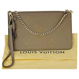 Louis Vuitton-LOUIS VUITTON POCHETTE Empreinte Beige Leather Clutch Crossbody Bag from NEVERFULL  W/added chain Preowned-Beige