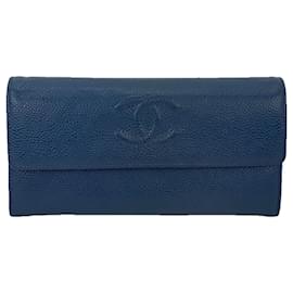 Chanel-Chanel Wallet Timeless Gusset Flap CC Logo Long Wallet Navy Blue pre owned-Blue,Navy blue