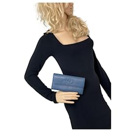 Chanel-Chanel Wallet Timeless Gusset Flap CC Logo Long Wallet Bleu marine d'occasion-Bleu,Bleu Marine