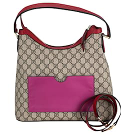 Gucci-Gucci Handbag GG Supreme Monogram Canvas Linea A Red Pink Leather Hobo Preowned-Red,Other